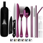 Taplord Portable Travel Silverware Set With Case, Includes 10 Pcs of Travel Utensils With Case, Stainless Steel Flatware Set For Camping, Lightweight (Purple)