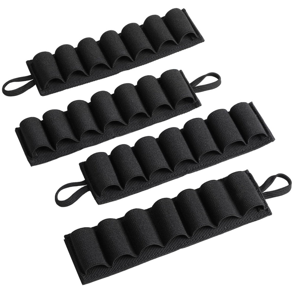 4 Packs 7 Rounds 12/20 Gauge Tactical Shotgun Shell Holder for Rifle Shotgun, Tyseam 12 Ga Shotgun Card, Adhesive Side Saddle Shotgun Cartridge Shell Carrier Organizer (Black)