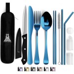 Taplord Portable Travel Silverware Set With Case, Includes 10 Pcs of Travel Utensils With Case, Stainless Steel Flatware Set For Camping, Lightweight (Blue)
