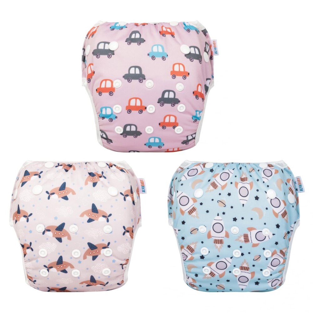 ALVABABY 3 Pack Large Swim Diapers Baby/Toddler/Infant Snap Adjustable Reusable Swimming Diaper Baby for Boy and Girl 3ZSWY37