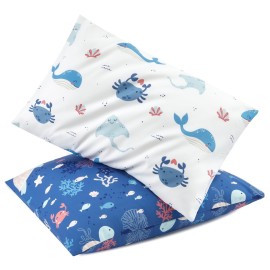 TILLYOU Toddler Pillowcase 2 Pack with Envelope Closure,13 x 18 Silky Soft Microfiber Travel Kids Pillowcase for Boys and Girls, Beach Time Turtle&Manta Ray