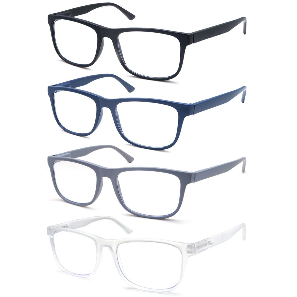 OLOMEE Large Reading Glasses Mens Oversized Wide Readers +1.00 Lightweight Square Magnifying Cheaters Glasses for Men W/Big Head 4 Pack