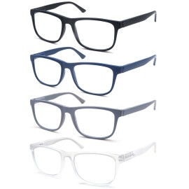 OLOMEE Large Reading Glasses Mens Oversized Wide Readers +1.75 Lightweight Square Magnifying Cheaters Glasses for Men W/Big Head 4 Pack