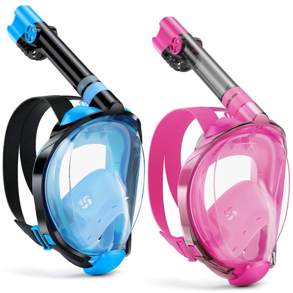 W WSTOO Full Face Snorkel Mask Adults,Suitable for Beginners Dry Top Snorkeling Gear,Can Your Mouth or Nose to Breathe,180 Degrees Panoramic View,Anti-Fog Anti-Leak,Summer Travel and Vacationing Gifts