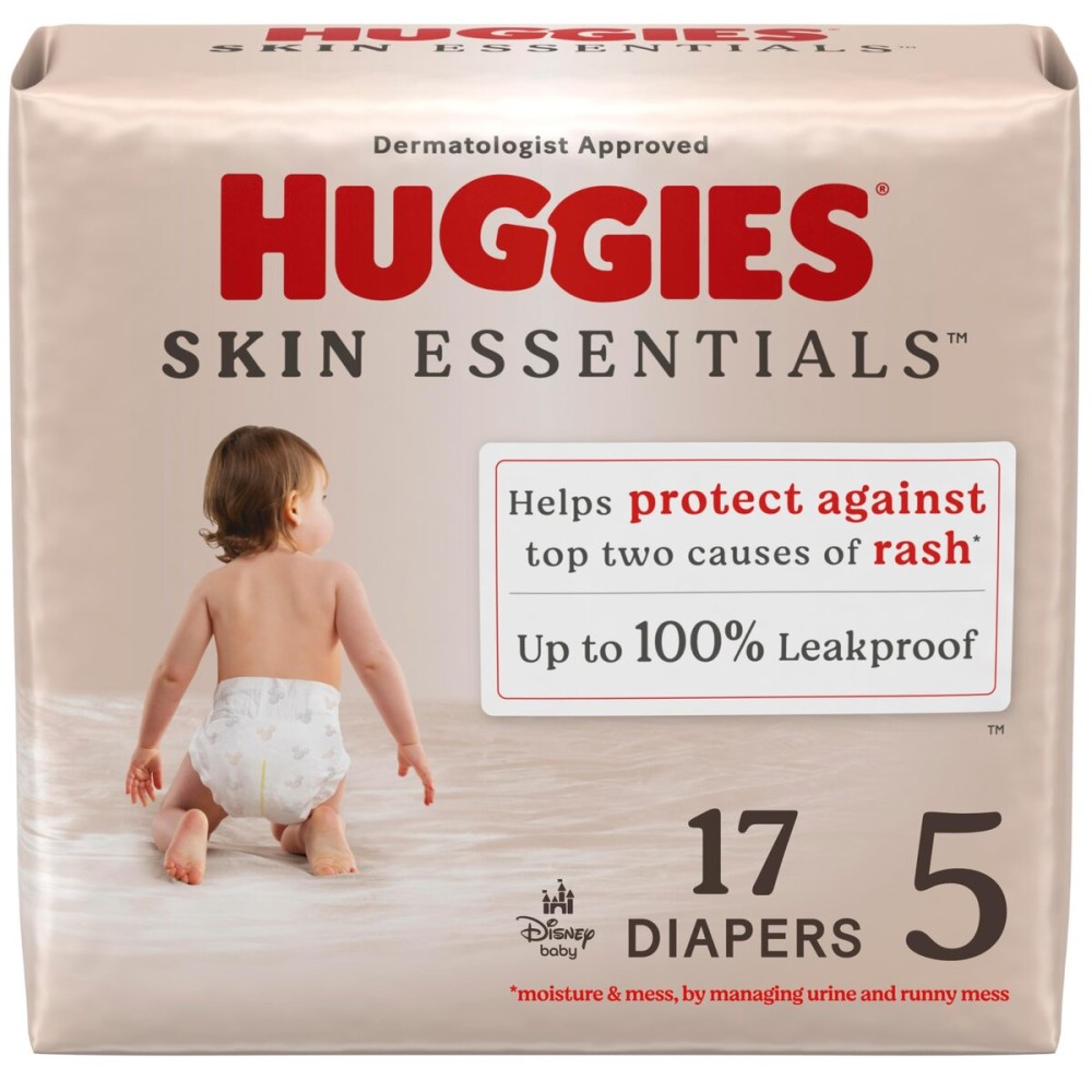 Huggies Size 5 Diapers, Skin Essentials Baby Diapers, Size 5 (27+ lbs), 120 Count (2 Packs of 60)