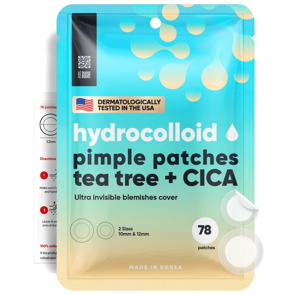 LE GUSHE Korean Pimple Patches for Face (78 Dots) - Hydrocolloid Acne Patches with Tea Tree Oil - Invisible Zit Stickers - Dermatologist Tested - Korean Skin Care