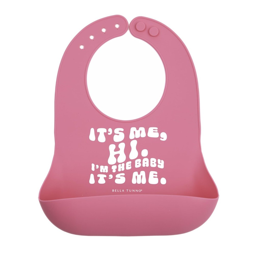 Baby Bib for Eating by Bella Tunno, Waterproof Silicone Bib with Large Food Catcher, Adjustable Fit for Babies 4-12 months & Toddlers 1-3 Years, Boys & Girls, Its Me Hi