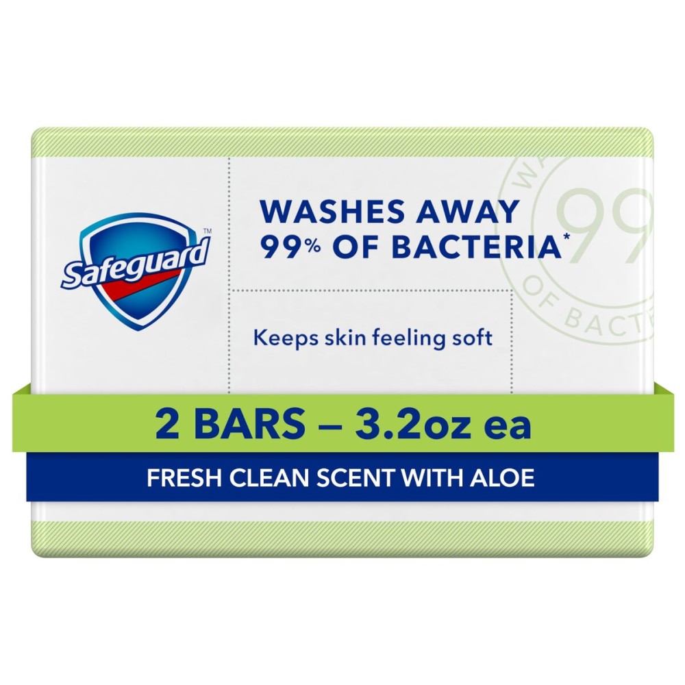 Safeguard Micellar Deep Cleansing Bath Bar Soap, Washes Away 99 Percent of Bacteria, Leaves Skin Soft, Fresh Clean Scent with Aloe, 3.2 oz (2 Count)