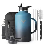 Topre 64oz Water Bottle Insulated with Handle,Double-Wall Vacuum Stainless Steel (Cold for 48 Hrs), Half Gallon Water Jugs,Reusable Metal Water Flask with Carry Pouch,Straw & Spout Lid,Indigo Black