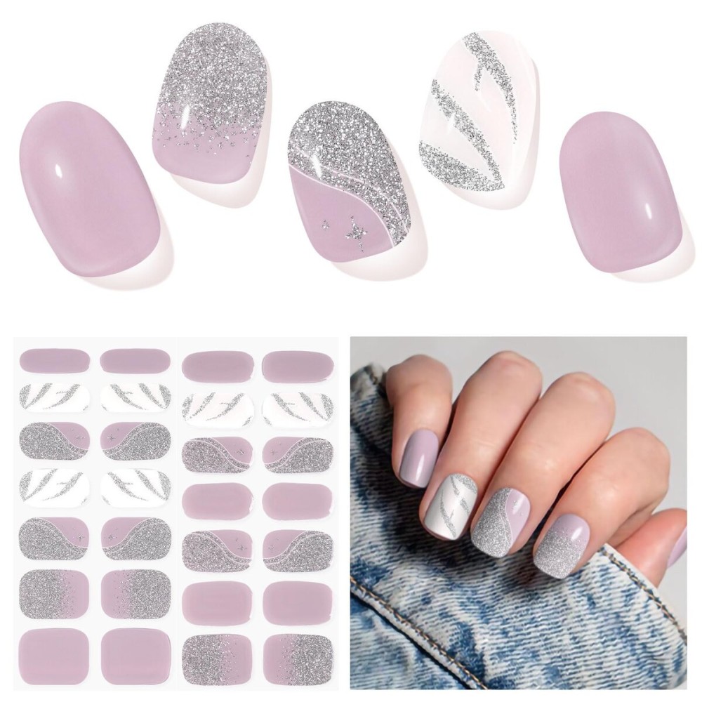 DUKASOU Semi Cured Gel Nail Strips, Creamy Rose | 28 pcs Gel Nail Strips Work with Any UV Lamp, Salon Quality UV Nails Stickers, Easy to Apply for Home Nails DIY