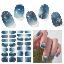 DUKASOU Semi Cured Gel Nail Strips, Stars Shine | 28 pcs Gel Nail Strips Work with Any UV Lamp, Salon Quality UV Nails Stickers, Easy to Apply for Home Nails DIY
