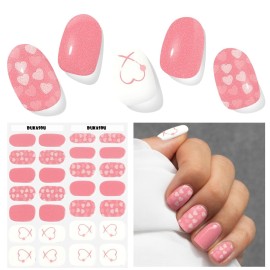 DUKASOU Semi Cured Gel Nail Strips, Lovers on Heart | 28 pcs Gel Nail Strips Work with Any UV Lamp, Salon Quality UV Nails Stickers, Easy to Apply for Home Nails DIY