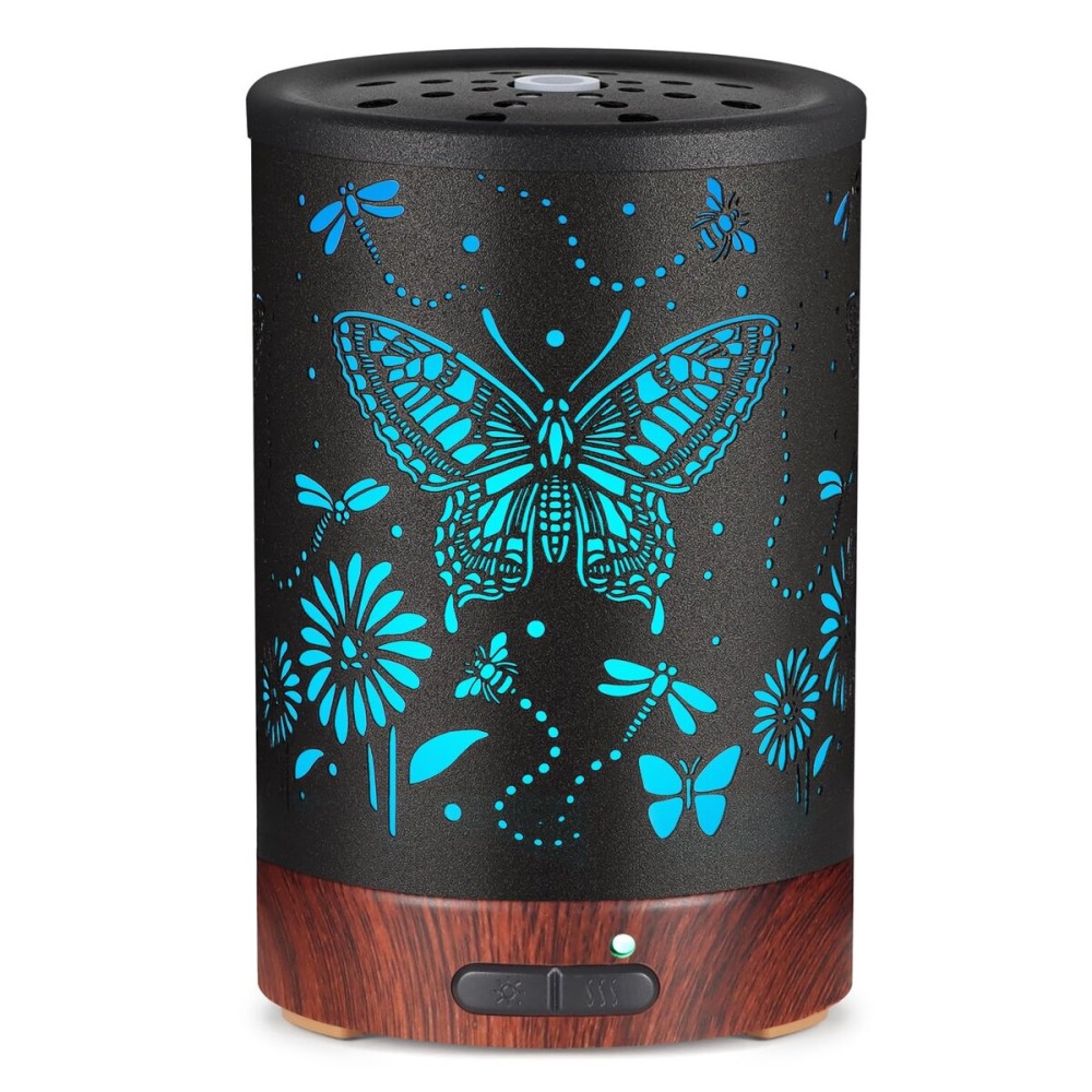 Metal Essential Oils Diffuser 150ML Christmas Aromatherapy Diffuser Cool Mist Humidifier with 7 Colors Lights Waterless Auto Off Air Diffusers as Gifts for Mom(Butterfly)
