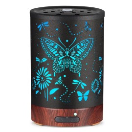 Metal Essential Oils Diffuser 150ML Christmas Aromatherapy Diffuser Cool Mist Humidifier with 7 Colors Lights Waterless Auto Off Air Diffusers as Gifts for Mom(Butterfly)