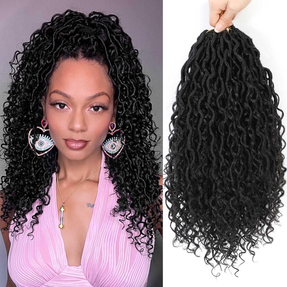Col Bling Goddess Locs Crochet Hair 16 Inch 8 Packs Faux Locs Crochet Hair for Women Pre Looped Crochet Boho Goddess Faux Locs Crotchet Hair with Curly Ends 1B