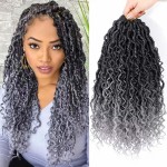 12 Inch 8 Packs Goddess Locs Crochet Hair Faux Locs Crochet Hair for Women Pre Looped River Locs Hair with Curly Ends Synthetic (12 Inch 8 Packs, 1B/Grey)