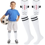 Syhood Soccer Shin Guards and Socks for Toddler Kids Youth, Lightweight Soccer Shin Pads Protective Defender Gear for 3-5, 5-10, 10-15 Years Old Children Teen Boys Girls Sports Game(S Size,White)