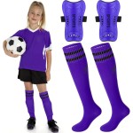 Syhood Soccer Shin Guards and Socks for Toddler Kids Youth, Lightweight Soccer Shin Pads Protective Defender Gear for 3-5, 5-10, 10-15 Years Old Children Teen Boys Girls Sports Game(L Size,Purple)
