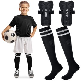 Syhood Soccer Shin Guards and Socks for Toddler Kids Youth, Lightweight Soccer Shin Pads Protective Defender Gear for 3-5, 5-10, 10-15 Years Old Children Teen Boys Girls Sports Game(S Size,Black)