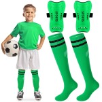 Syhood Soccer Shin Guards and Socks for Toddler Kids Youth, Lightweight Soccer Shin Pads Protective Defender Gear for 3-5, 5-10, 10-15 Years Old Children Teen Boys Girls Sports Game(M Size,Green)