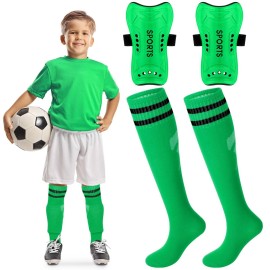 Syhood Soccer Shin Guards and Socks for Toddler Kids Youth, Lightweight Soccer Shin Pads Protective Defender Gear for 3-5, 5-10, 10-15 Years Old Children Teen Boys Girls Sports Game(M Size,Green)