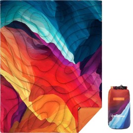 KingCamp Ultralight Camping Blanket, Packable Down Alternative Puffy Printed Wearable Blanket with Snap Buttons & Corner Loops Weatherproof Quilt for Outdoor Travel Stadium (78.7L x 57.1W, PEAK)