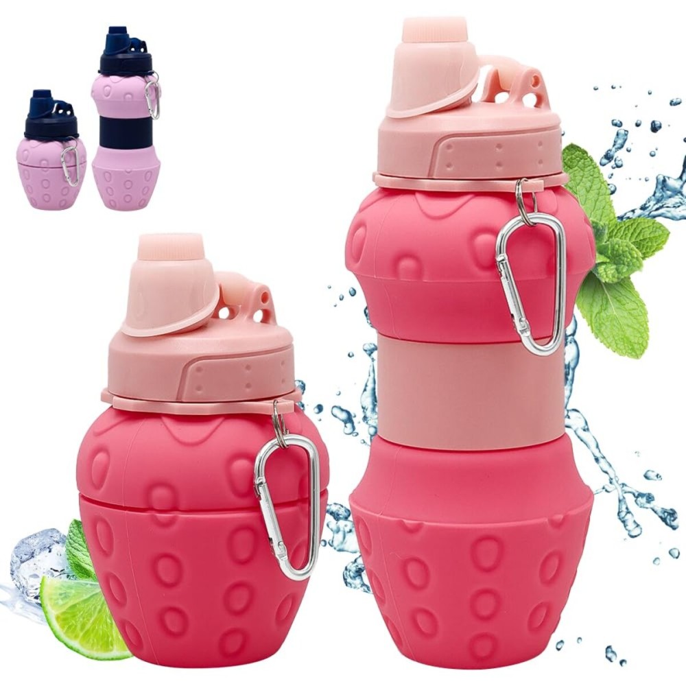 WATMHHJQ Silicone Collapsible Water Bottle - 16oz Leakproof BPA-Free Portable Sports Cup, for Outdoor Hiking Gym Travel