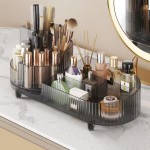 Rotating makeup organizer,Large Capacity Cosmetic Display Case, easy to hold all of your makeup products, at least 20 makeup brushes/eyeliner,10 lipsticks,8 skincare products(Crystal Black)