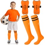 Syhood Soccer Shin Guards and Socks for Toddler Kids Youth, Lightweight Soccer Shin Pads Protective Defender Gear for 3-5, 5-10, 10-15 Years Old Children Teen Boys Girls Sports Game(M Size,Orange)