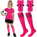 Syhood Soccer Shin Guards and Socks for Toddler Kids Youth, Lightweight Soccer Shin Pads Protective Defender Gear for 3-5, 5-10, 10-15 Years Old Children Teen Boys Girls Sports Game(L Size,Pink)