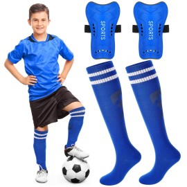 Syhood Soccer Shin Guards and Socks for Toddler Kids Youth, Lightweight Soccer Shin Pads Protective Defender Gear for 3-5, 5-10, 10-15 Years Old Children Teen Boys Girls Sports Game(L Size,Blue)