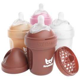 Herobility Double Anti-Colic Baby Bottles - 5 fl oz/140ml - 4-Pack - Multicolor - Sand, Woodchuck, Pink, White