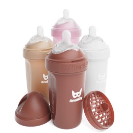 Herobility Double Anti-Colic Baby Bottles - 8.5 fl oz/240ml - 4-Pack - Multicolor - Sand, Woodchuck, Pink, White