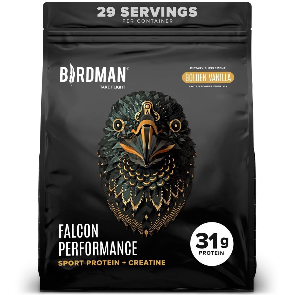 BIRDMAN Falcon Performance Vegan Protein Powder, 31g Protein, 5g Creatine, 5g BCAA, Probiotics, Electrolytes, Pre Workout, Low Carb, Sugar Free & Dairy Free, Plant Based Vanilla Protein, 29 Servings