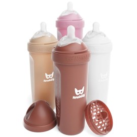 Herobility Double Anti-Colic Baby Bottles - 12 fl oz/340ml - 4-Pack - Multicolor - Sand, Woodchuck, Pink, White