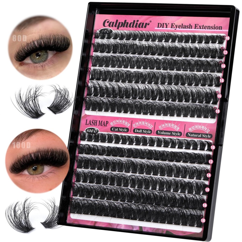 Calphdiar Lash Clusters 80D+100D Thick Eyelash Clusters D-curly Cluster EyelashExtensions Russian Cluster Lashes Wispy Lashes Clusters 234pcs False Mink Eyelashes 10-18mm DIY Lash Extension