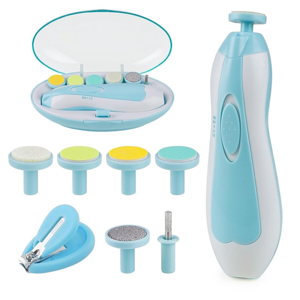 OTTOLIVES Baby Nail Trimmer Electric Newborn Toddler, Safe Baby Nail Clippers Set with Light and 6 Replacement Heads, Baby Nail File Trim Polish Toes Fingernails Care Infant Essentials (Blue)
