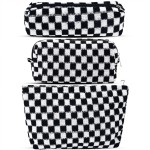ZLFSRQ 3Pcs Checkered Makeup Bag for Women Large Small Checkered Cosmetic Bag Set Aesthetic Preppy Pencil Case Cute Pencil Pouch Black Makeup Pouch for Purse Travel Toiletry Bags Zipper Skincare Bags