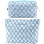 ZLFSRQ 2Pcs Checkered Makeup Bag for Women Large Small Checkered Cosmetic Bag Set Aesthetic Preppy Pencil Case Cute Pencil Pouch Blue Makeup Pouch for Purse Travel Toiletry Bags Zipper Skincare Bags