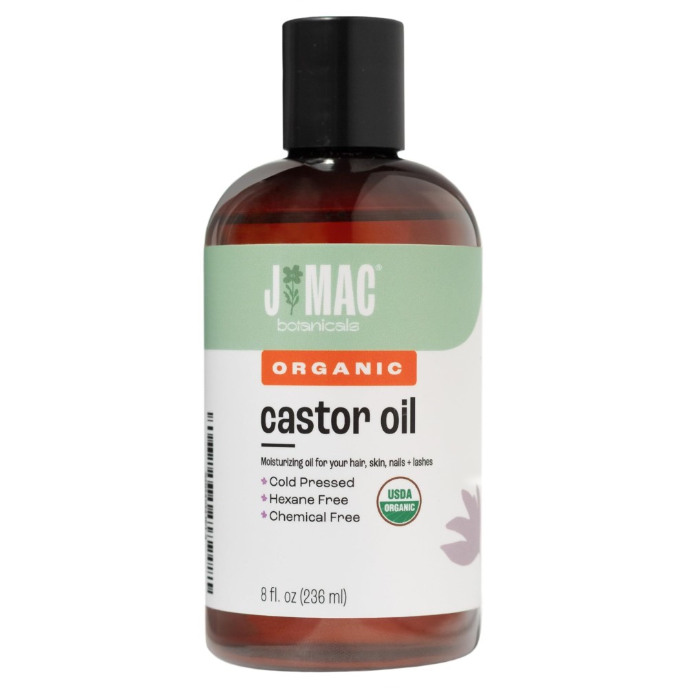 J Mac Botanicals Organic Castor Oil (8 oz) Cold Pressed, BPA Free, Castor hexane free, for face, skin, eyelashes, Certified USDA Organic