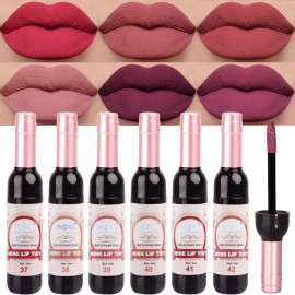 evpct Wine Bottle Lip Tint Stain 6 Colors Set Rose Red Chestnut Nude Brown Dark Plum Purple Matte Long Lasting 24 Hour Liquid Lipstick Set for Women labiales mate 24 horas originales labiales magicos