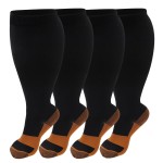 4 Pairs Plus Size Compression Socks for Women & Men, Extra Wide Calf 20-30 mmHg Knee High Compression Stockings for Circulation Swelling Support