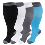 4 Pairs Plus Size Compression Socks for Women & Men, Extra Wide Calf 20-30 mmHg Knee High Compression Stockings for Circulation Swelling Support