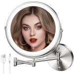 MNIENT Wall Mounted Lighted Makeup Mirror, 8 Rechargeable Double-Sided Light up Magnifying Mirror 1x/10x, 3 Color Led Vanity Mirror with Lights, Touch Dimmable 360 Rotation Foldable-Nickel