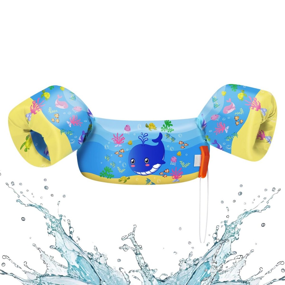 HeySplash Swim Vest for Kids, Toddler Pool Floaties Fit 22-44 Lbs, Swimming Vest with Adjustable Strap, Swim Jacket Water Wings Arm Floats, Puddle Beach Boat Jumper for Boy Girl Age 2-5, Blue Whale