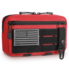 FRTKK Tactical Molle Admin Pouch Utility Laser Cut EDC Tool Pouch Bag Horizontal Modular Pouches Include US Flag Patch and Keychain