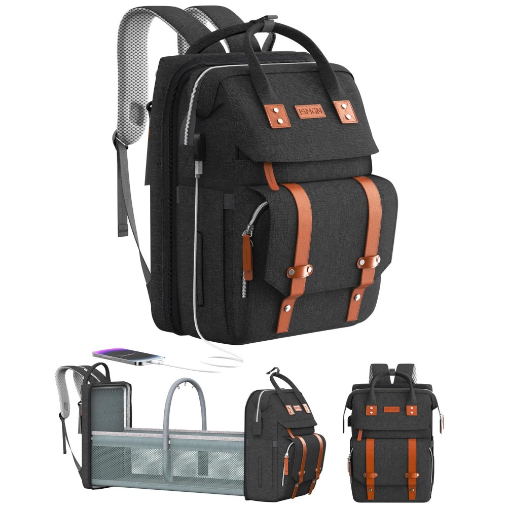 ISMGN Diaper Bag Backpack with Changing Station, Large Diaper Bag, Baby Bag, Multifunctional Diaper Bag, Black