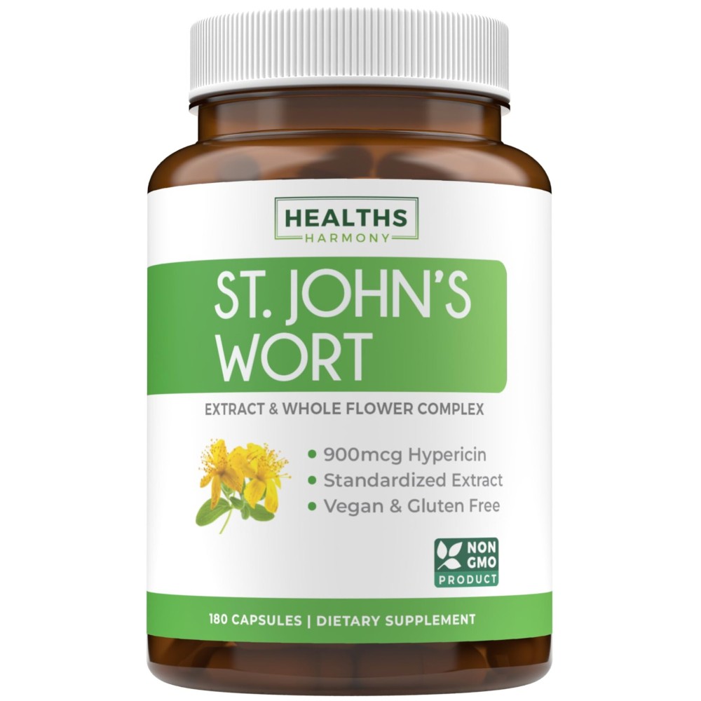 St John\'s Wort Capsules - Powerful & Potent Saint John\'s Wort Extract & Whole Herb Complex Standardized to 900mcg Hypericin for Balancing Daily Mood Support - Vegan Non-GMO & Lab Verified (180 Caps)