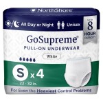 NorthShore GoSupreme Overnight Incontinence Underwear, 8-Hour Pullup Style, Small, 4 Count Starter Pack, White, 22-32 inches, Unisex Adult Diapers
