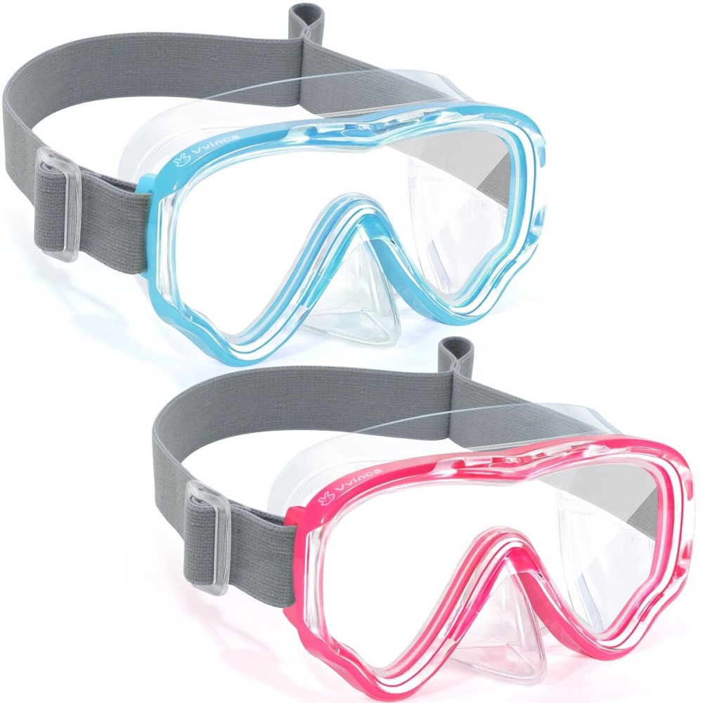 Vvinca Swim-Goggles with Nose Cover, 2 Packs Elastic Fabric Strap Snorkel Swim Mask Anti Fog UV No Pull Hair for Kids 3-14